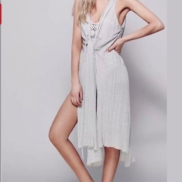 Free People Baja Escape Duster Cardigan Knit Vest Beige Medium - Picture 1 of 9